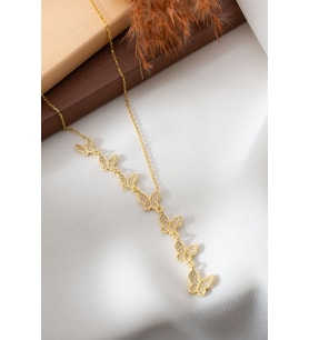 925 Ayar Gold Zirkon Taşlı Akışlı Kelebek Gümüş Kolye
