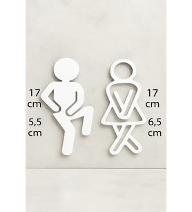 Pawodi Komik WC Kapı Figürü Erkek & Kadın  3D Baskı Tuvalet Giriş Dekoru  Duvara Monte Çift Taraflı Bantlı  17 cm (Beyaz)