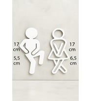 Pawodi Komik WC Kapı Figürü Erkek & Kadın  3D Baskı Tuvalet Giriş Dekoru  Duvara Monte Çift Taraflı Bantlı  17 cm (Beyaz)