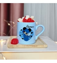 Mickey Mouse Tasarımlı Kişiye Özel Mavi Türk Kahvesi Fincan