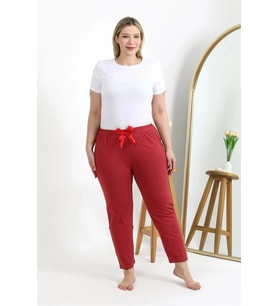 Giyim Kadın Büyük Beden Mercan Pamuklu Rahat Kalıp Ev Giyim Pijama Altı