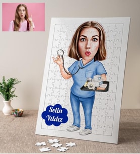 Operatör Kadın Doktor Karikatürlü Kişiye Özel Puzzle