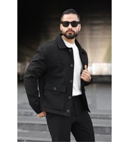 Torba Cepli Düğmeli Mevsimlik Ceket (Siyah)