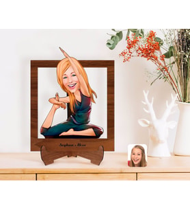 BK Gift Kişiye Özel Kadın Yoga Karikatürlü Ahşap Standlı 3D Biblo-2 (Beyaz)