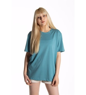 Kadın Turkuaz Basic Bisiklet Yaka Oversize Pamuklu T-shirt 22Y-3400761-K1