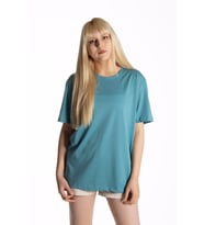 Kadın Turkuaz Basic Bisiklet Yaka Oversize Pamuklu T-shirt 22Y-3400761-K1