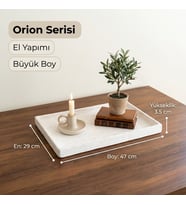 Büyük Boy Kırılmaz El Yapımı Eskitme Beyaz Tepsi - Orion Serisi 29x47x3.5 cm