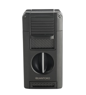 Quantoro Çift Torch Pürmüz V-Cut/Delicili/İğneli Gunmetal Metal Puro Çakmağı