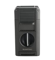 Quantoro Çift Torch Pürmüz V-Cut/Delicili/İğneli Gunmetal Metal Puro Çakmağı