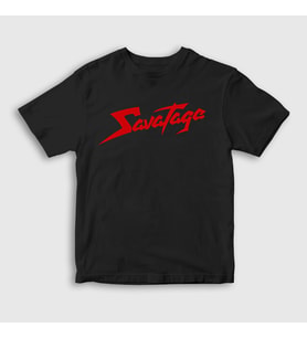Presmono Unisex Çocuk Beyaz Logo Metal Savatage T-Shirt 549719tt (Siyah)