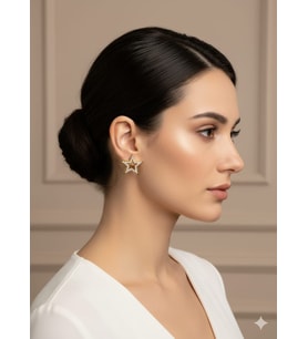 AKFECAN ÇELİK ZİRKON TAŞLI ÇİFT KATMANLI YILDIZ MODEL KÜPE (Altın Rengi)