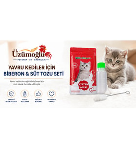 ÜZÜMOĞLU 1 ADET Yavru Kedi Süt Tozu ve Biberon Seti 200 gr – Yeni Doğan ve Annesiz Yavru Kediler İçin Besleyici Süt Tozu
