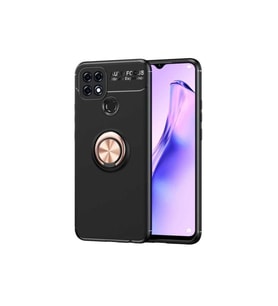 Oppo A15 Uyumlu Kılıf Zore Ravel Silikon Kapak (Siyah-Rose Gold)
