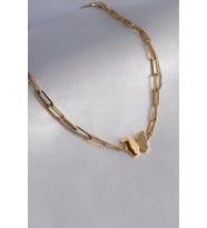 Çelik Gold Renk 2'li Zincir Model Kelebek Figür Kadın Kolye
