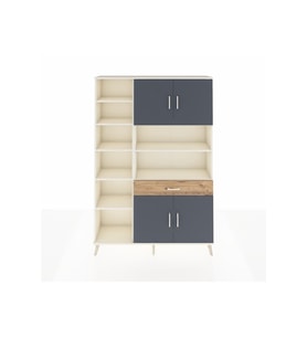 Arges Dolap 10 Raflı Tek Çekmeceli 4 Kapaklı 132x30x195 Aytaşı-Antrasit/Çam