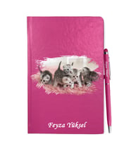 Kişiye Özel Kedi Tasarımlı Pembe Defter Kalem Hediye Seti