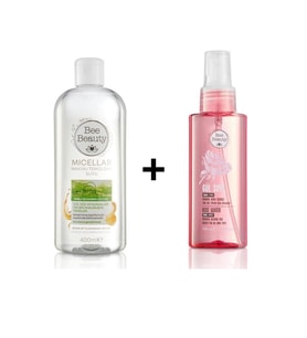 Bee Beauty Micellar Makyaj Temizleme Suyu Yağlı ve Karma Ciltler 400 ml Gül Suyu 100 ml Disk Pamuk Hediyeli