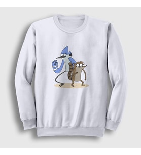 Presmono Unisex Beyaz Mordecai And Rigby Regular Show Sweatshirt 449243tt (Beyaz)