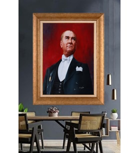 Altın Varaklı Çerçeveli Paspartulu Atatürk Tablo DC1466 (Gold)