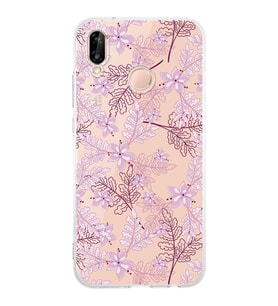 PrintiFy Huawei P20 Lite Uyumlu Kamera Korumalı Floral Pudra Tasarımlı Şeffaf Silikon Kılıf