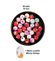 30 Adet 10 mm Polimer Kil Fimo Boncuk Takı Bileklik + 1 Metre Lastikli Misina Hediye - Desenli Yuvarlak