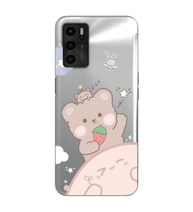 Oppo A55 Uyumlu Tatlı Ayıcık Desenli Şeffaf Telefon Kılıfı