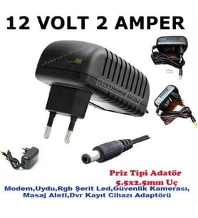 12 volt 2 amper Kamerası - Şerit Led - Mini Uydu - Modem Adaptörü 12V 2A Adaptör - 5.5*2.5mm