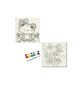 Okul Etkinliği-2'li Tuval Boyama Seti. 20x20 Cm Uv Baskı 6 Akrilik Boya 1 Fırça-model-48
