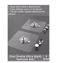 Özel Üretim Yüksek Kaliteli Suya Neme Ekstra Dayanıklı Montajsız Ultra Güçlü Vantuzlu Askı 5 Adet