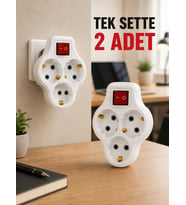 2’li Set Anahtarlı 3’lü Priz Çoğaltıcı Direkt Prize Takılan Kablosuz Çoklayıcı