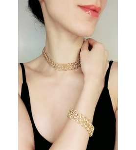 Asimetrik Tasarım Gold Kolye Bileklik Set