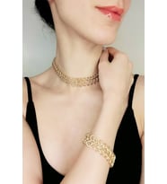 Asimetrik Tasarım Gold Kolye Bileklik Set