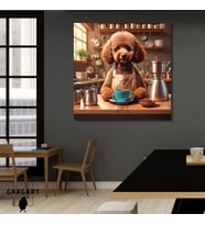 Kare Kanvas Kahve Köşesi Cafe Tablosu Barista Kahverengi Poodle