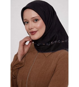Bonjela Soft Eşarp Minimal Çiçek Desen Siyah Gri