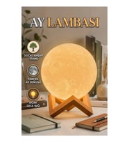 3D Ay Gece Lambası Ahşap Standlı Dekoratif LED Masa Lambası