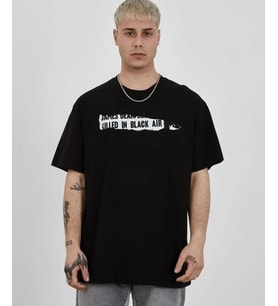 Erkek Kısa Kol Yazlık Tişört Bisiklet Yaka Baskılı Oversize T-Shirt - Siyah