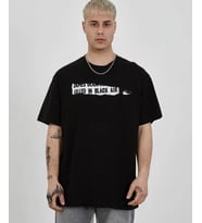 Erkek Kısa Kol Yazlık Tişört Bisiklet Yaka Baskılı Oversize T-Shirt - Siyah