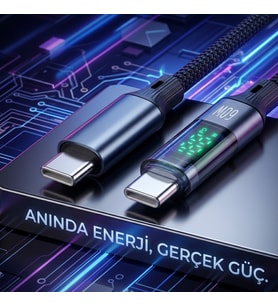 Kesintisiz 60W Güç: LED Ekranlı, Bükülmeye Dirençli Type-C Örgülü Şarj ve Veri Kablosu