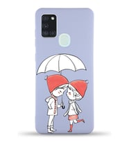 Samsung Galaxy A21s Uyumlu Lansman Kılıf Aşk Tasarımlı İçi Kadife Kapak-Lila (Şeffaf)