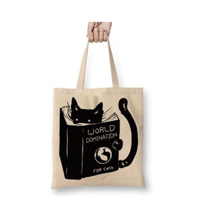 Kitap Okuyan Kedi Cats Beyaz Bez Çanta Uzun Saplı Alışveriş Çantası Plaj Çantası