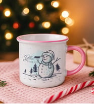 BK Gift Kişiye Özel İsimli Yılbaşı Tasarımlı Pembe Emaye Kupa Bardak -8, Arkadaşa Hediye, Yeni Yıl Hediyesi