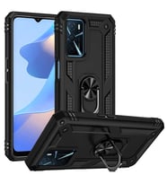 Oppo A16 Uyumlu Kılıf Standlı Manyetik Yüzüklü Military Magnetic Ring Polycarbonate and TPU Case (Siyah)