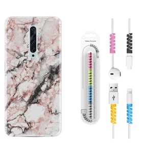 Oppo Reno 2Z 4 Lite 4 Pro 5 6 7 A31 Kılıf Kablo Koruma Spiral Silikon Colorfull Marble 2 1389