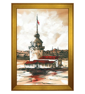 Kız Kulesi Motifli Kanvas Tablo 50 x 70 cm Gold Çerçeve