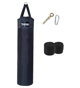 Desfabe Polydes 120x30 Cm Kolonlu Boks Kum Torbası Siyah+Askı Aparatı+El Sargı Bandajı