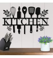 Kitchen 1 Parça Mutfak Lazer Kesim Ahşap Duvar Dekorasyon Ürünü (Siyah)
