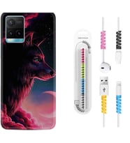 Vivo Y11S Y21S Y20 Y20S Y70 Kılıf Kablo Koruma Spiral Silikon Wolf and Moon 1380