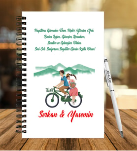 Sevgililer Gününe Özel  Ahşap Defter Kalem Hediye Seti 12