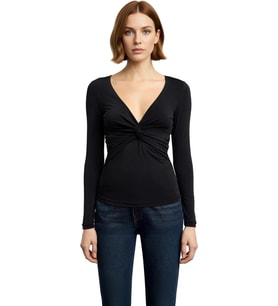 Stil Kadın Büzgü Drape Detaylı Fitted Vücuda Oturan Kollu Esnek Bluz Crop Örme Slim Kalıp