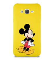 Samsung Galaxy J7 Core Soft Premier Kapak Mickey Mouse-D Tasarımlı Silikon Kılıf - Sarı (Şeffaf)